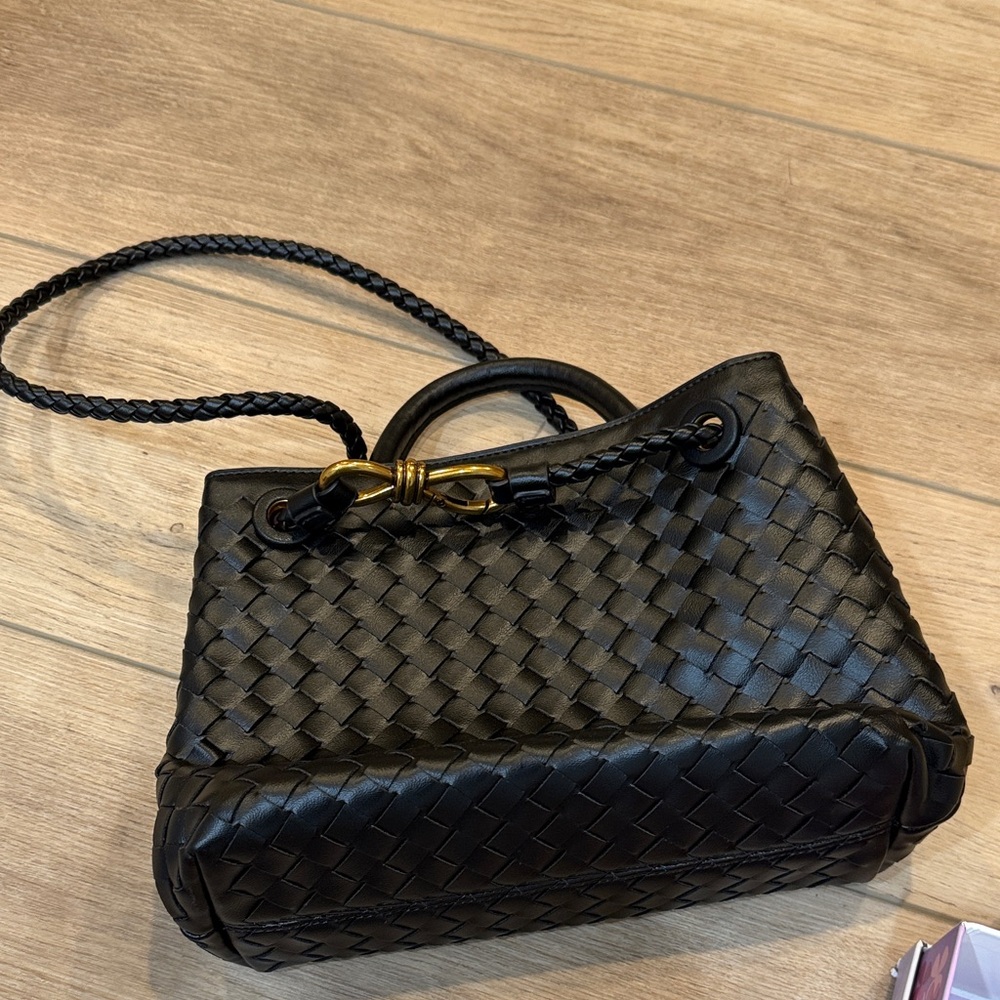 Elegant Black Woven Leather Handbag